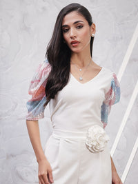 Athena White V-Neck Puff Sleeve Top