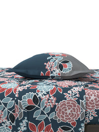 MYTRIDENT Blue  Green Floral Pure Cotton 144 TC Queen Bedsheet With 2 Pillow Covers