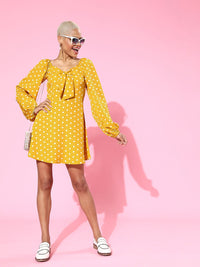 Berrylush Women Bright Yellow Polka Dots Sweetheart Neck Dress