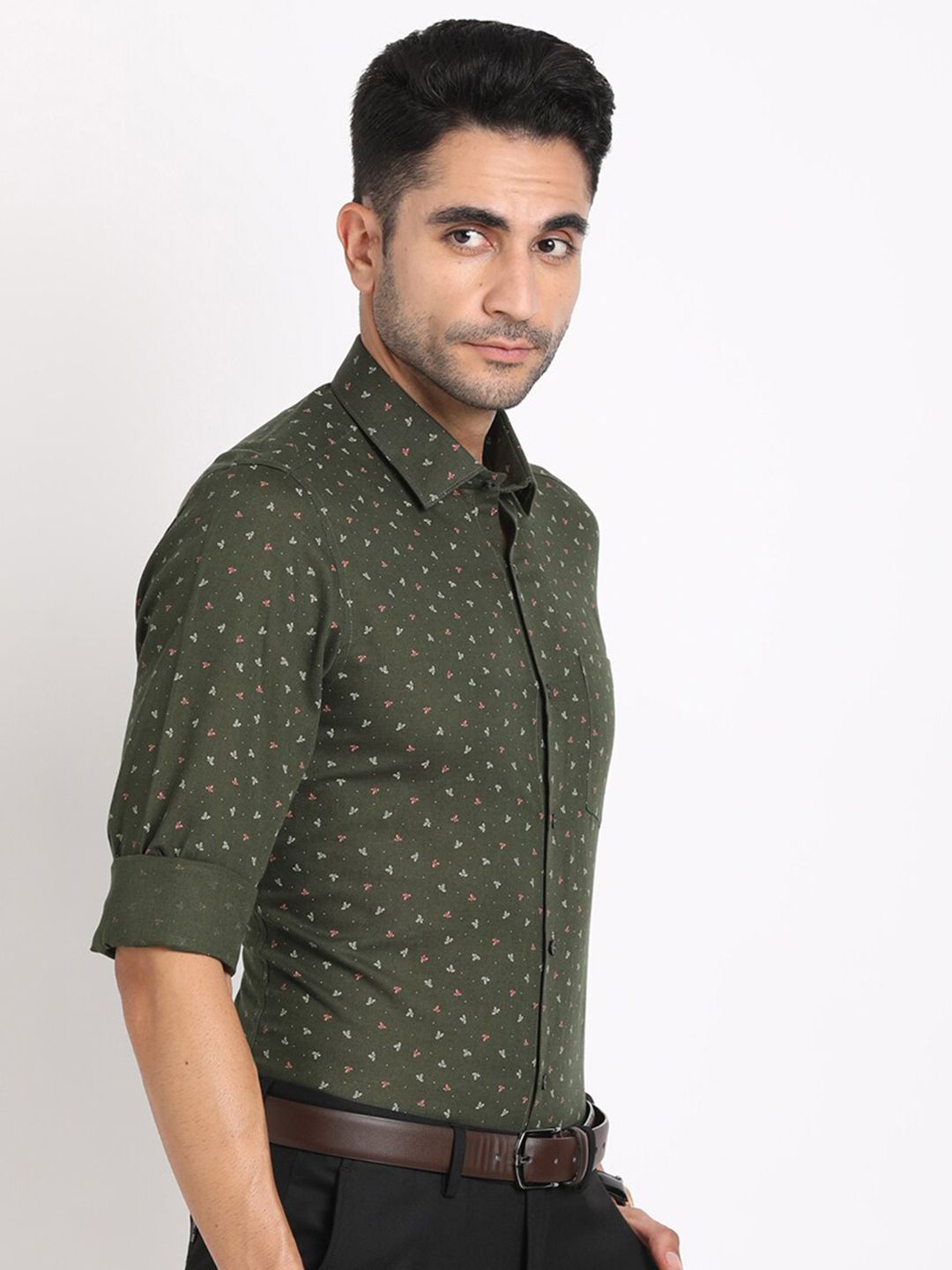 Turtle Smart Slim Fit Micro Disty Printed Cotton Linen Formal Shirt