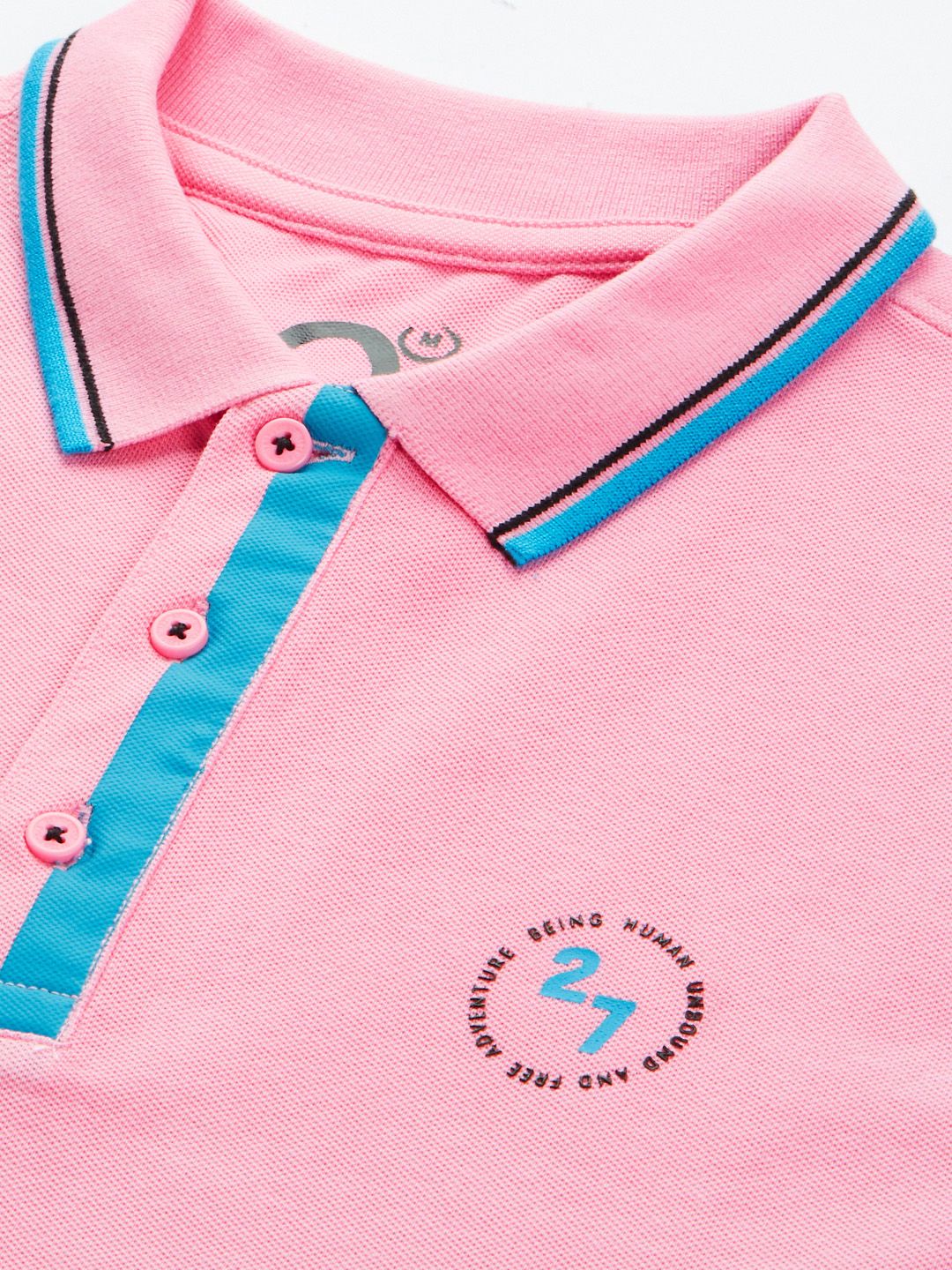 Being Human Men Pink Solid Polo Collar Pure Cotton Slim Fit T-shirt With Brand Logo Print