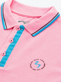 Being Human Men Pink Solid Polo Collar Pure Cotton Slim Fit T-shirt With Brand Logo Print