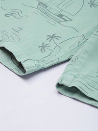 The Indian Garage Co Men Pastel Green Printed Slim Fit Cotton Chino Shorts