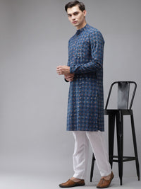 See Designs Men Blue Ethnic Motifs Printed Regular Pure Cotton Kurta with Pyjamas