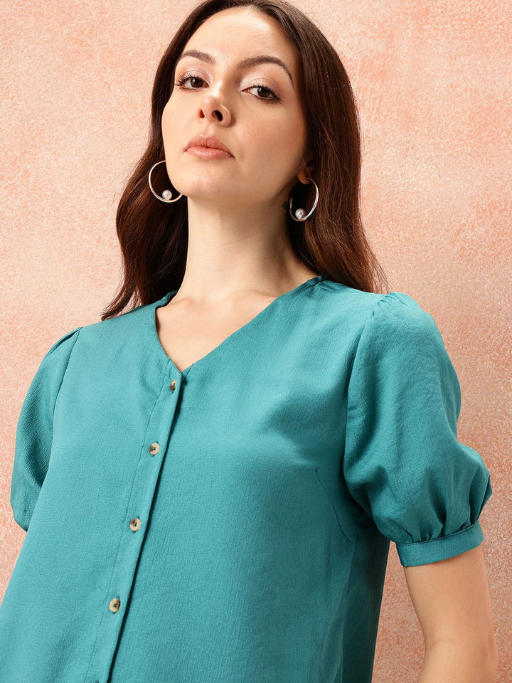 all about you Textured Puff Sleeves Top