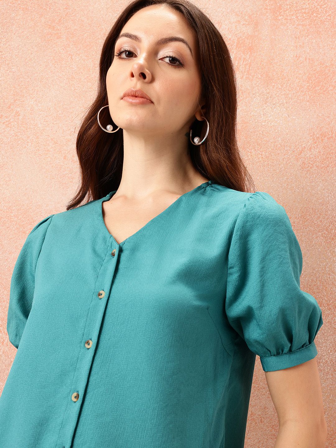 all about you Textured Puff Sleeves Top