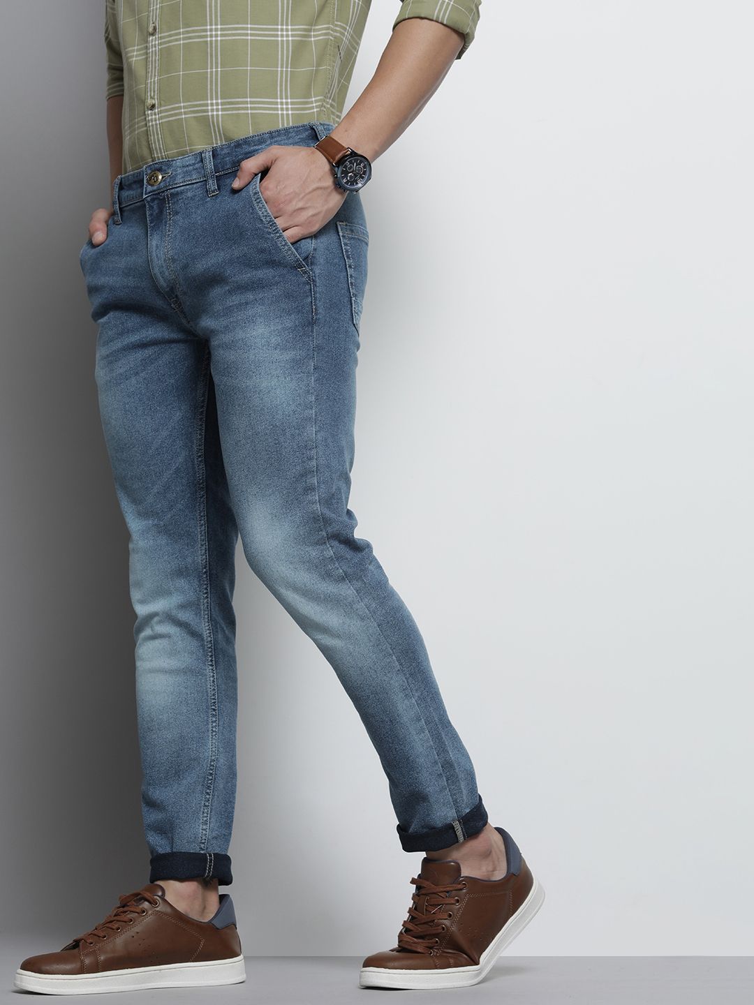 The Indian Garage Co Men Navy Blue Slim Fit Light Fade Stretchable Jeans