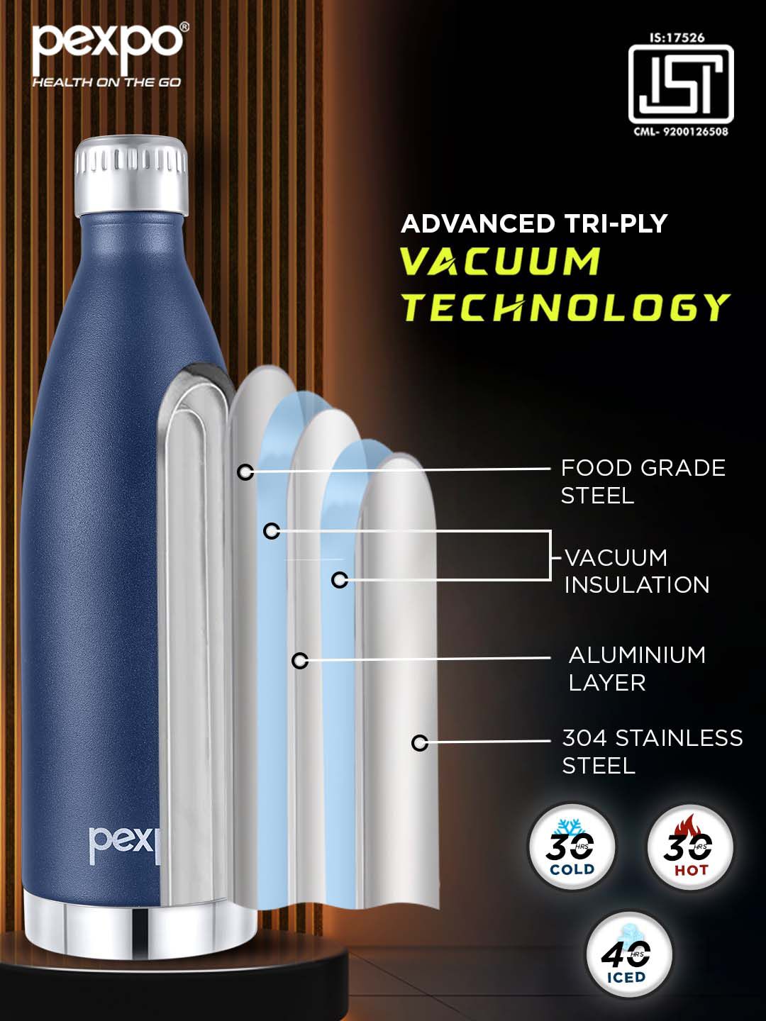 Pexpo Extreme Blue Solid Stainless Steel Double Wall Vacuum Flask - 850ml