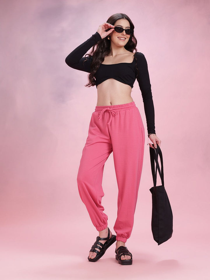 DressBerry Women Mid Rise Regular Fit Textured Joggers
