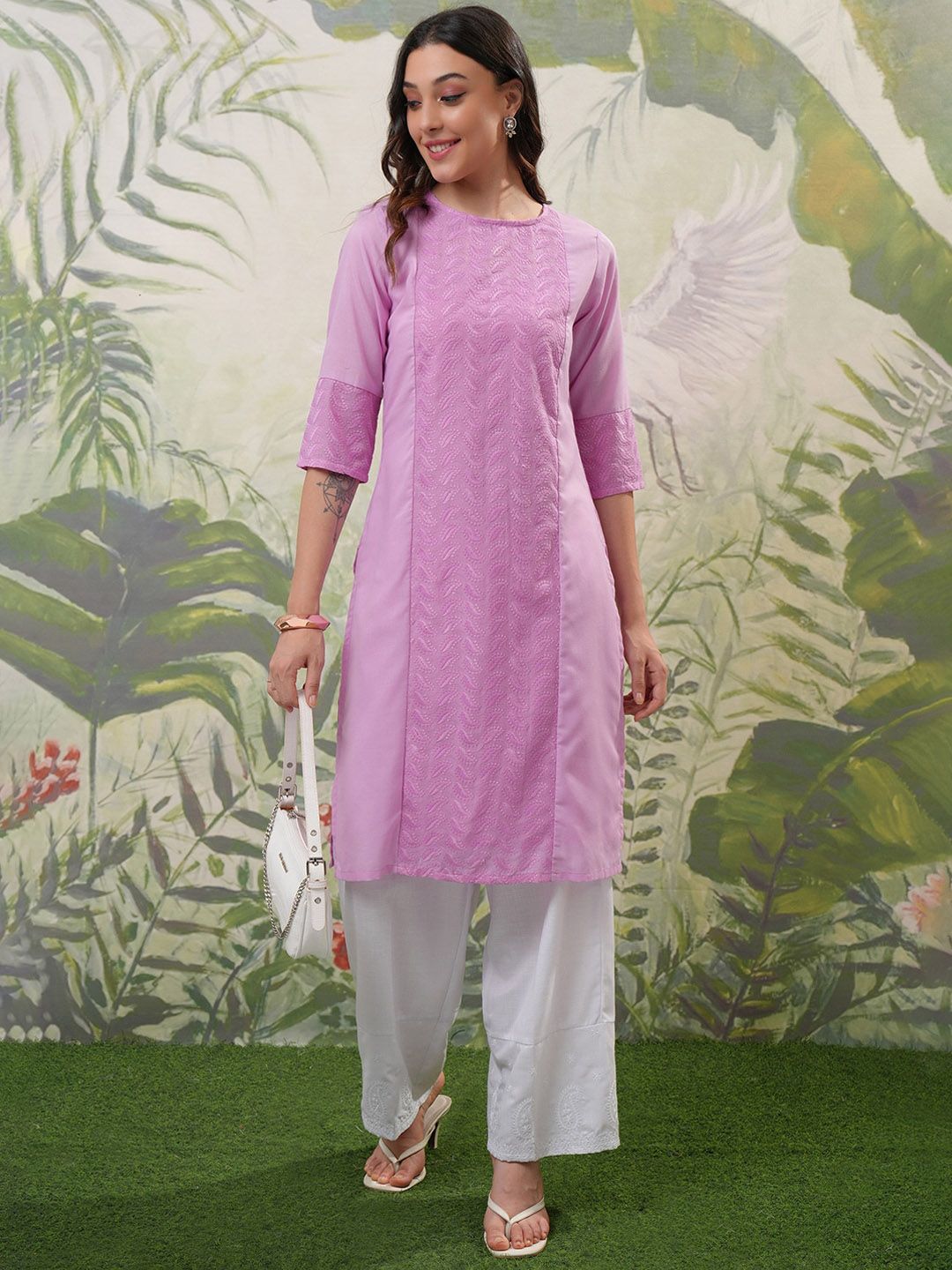 Vishudh Three-Quarter Sleeves Round Neck Gotta Patti Kurta