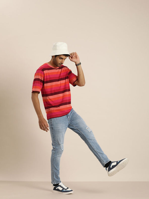 Difference of Opinion Men Striped Pure Cotton T-shirt