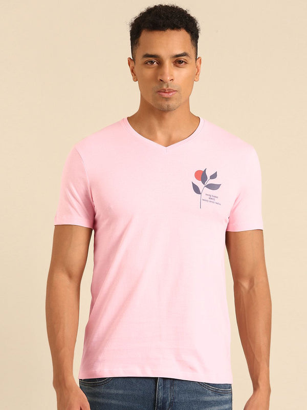 Being Human V-Neck Pure Cotton T-shirt with Minimal Print