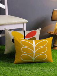 STITCHNEST Set of 2 Yellow & White Floral Rectangle Cushion Covers