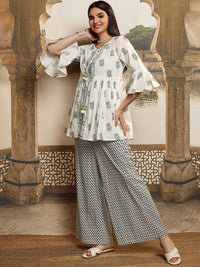 Vishudh Printed  Co Ord Set Tunic Outer Jacket  Top With Flared Trouser