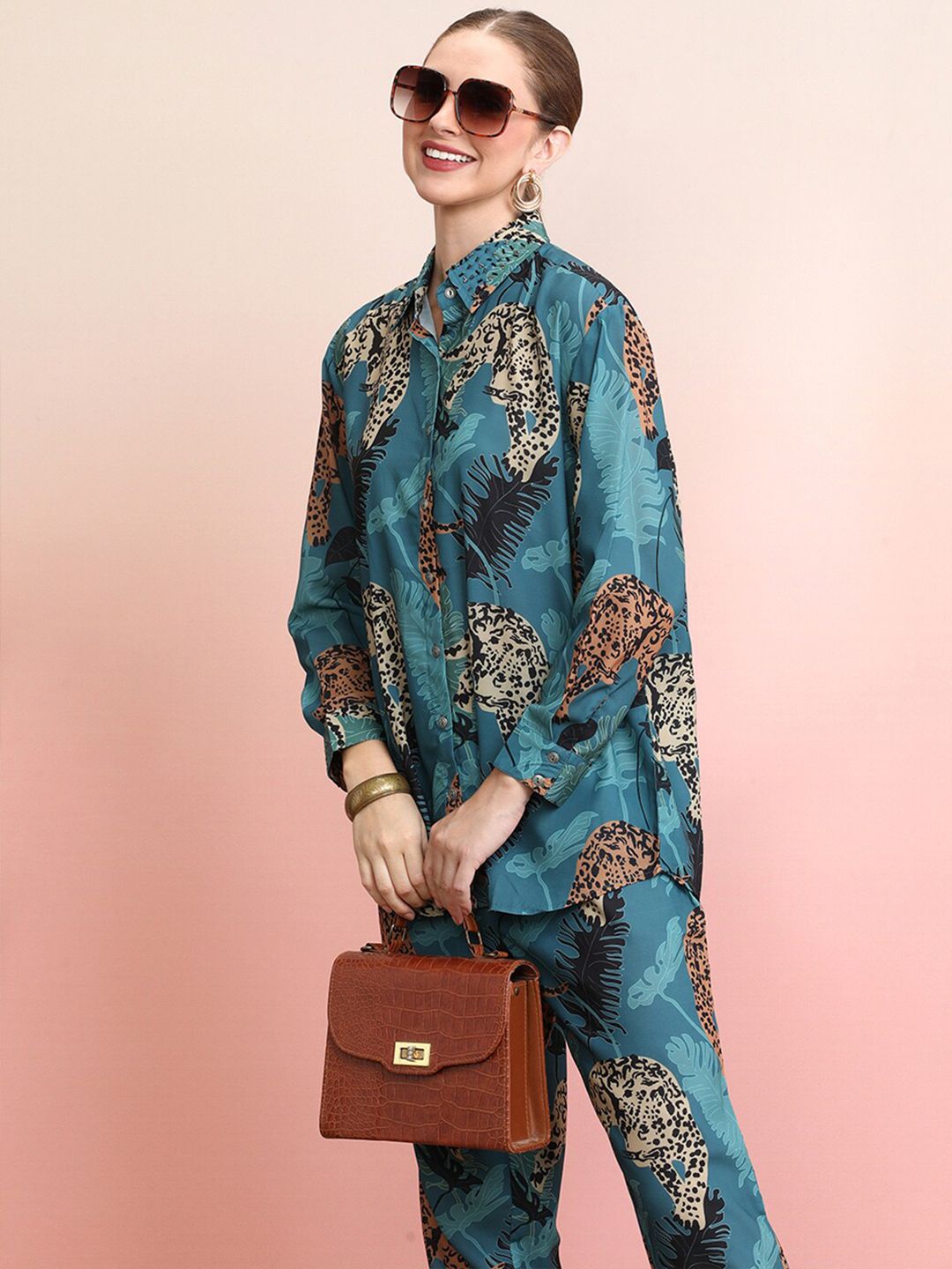 Indo Era Printed Collar Shirt With Trousers Co-Ords