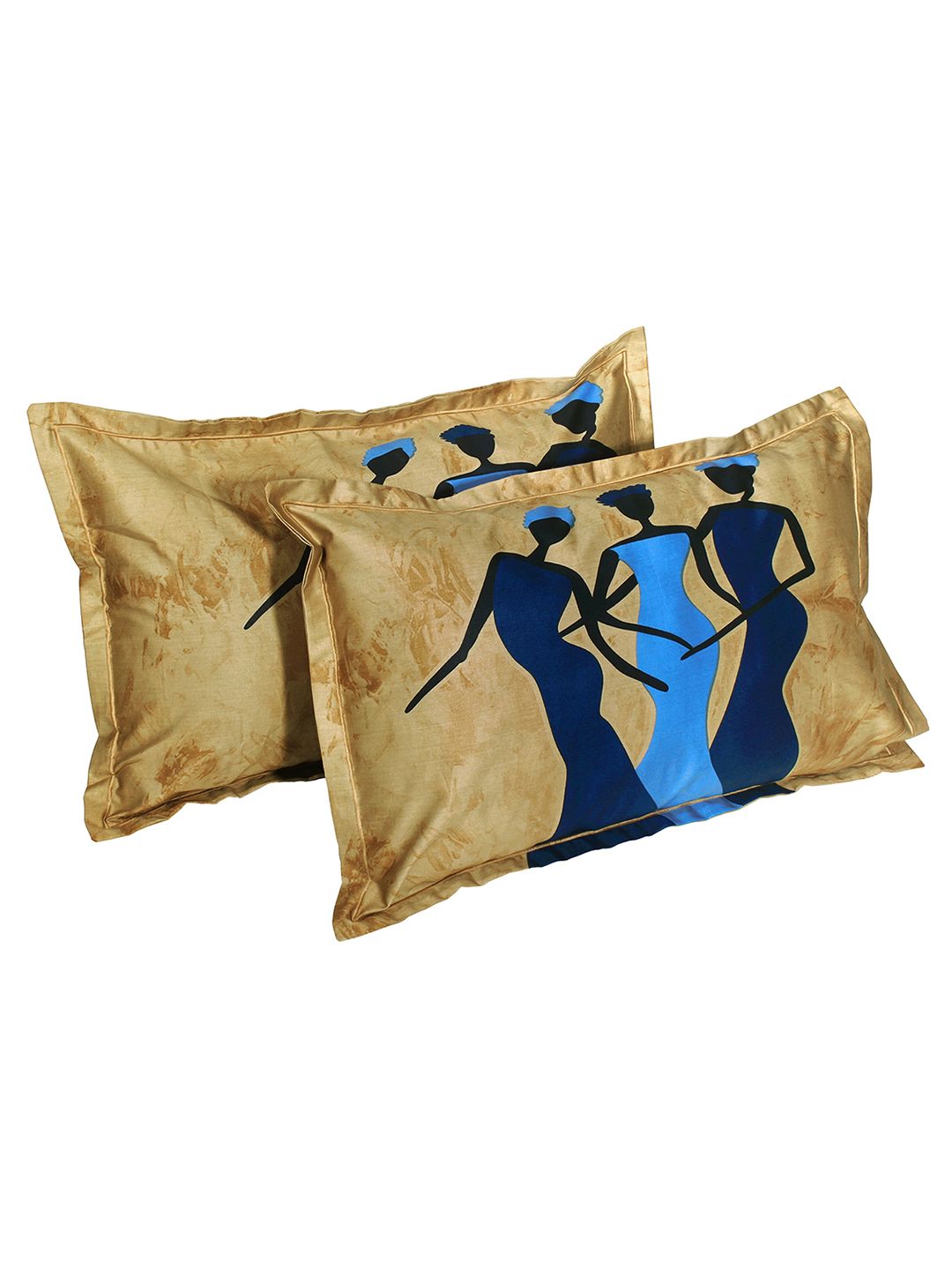 Story@home Blue & Beige Floral 300 TC Cotton 1 King Bedsheet with 2 Pillow Covers