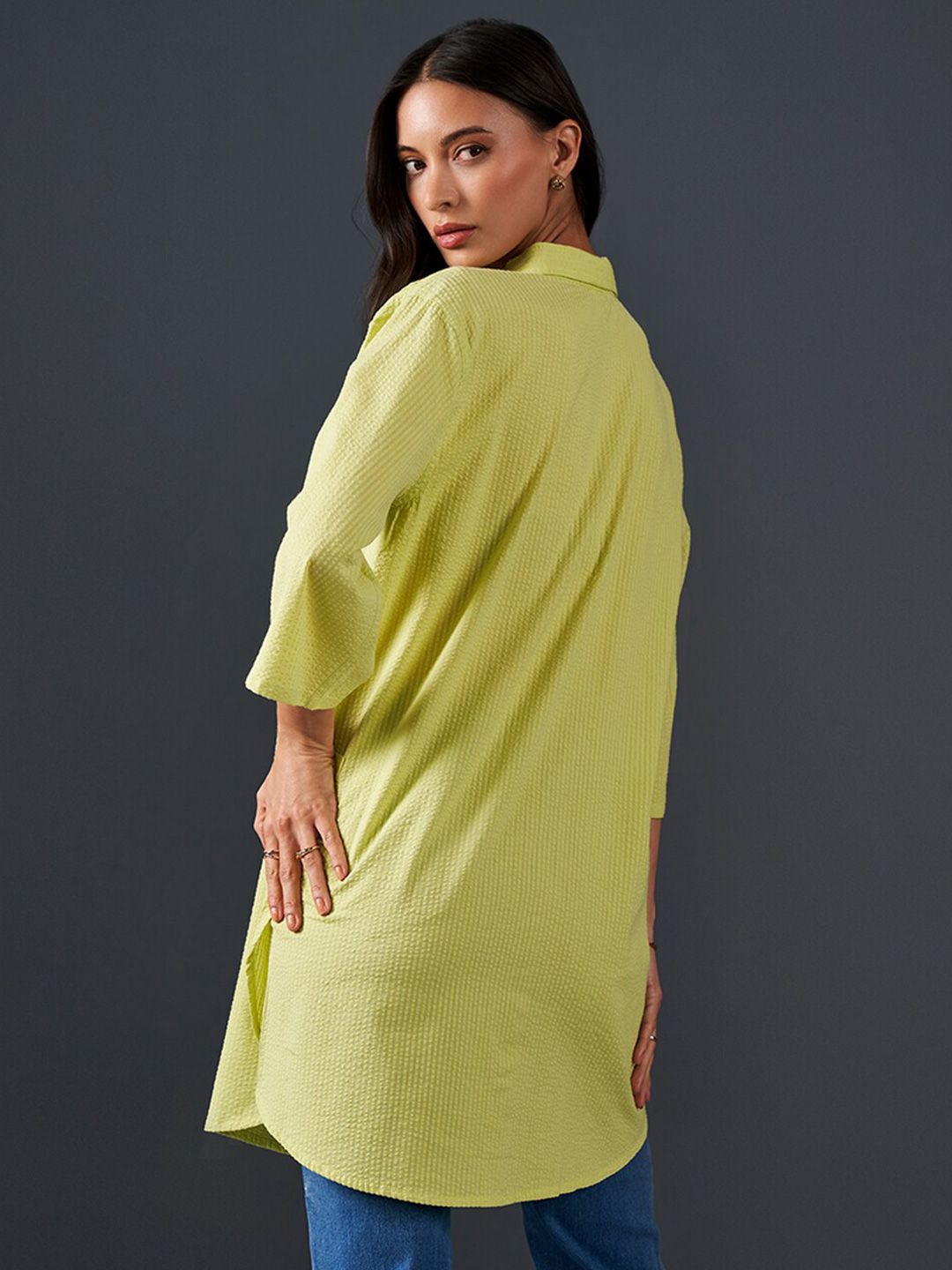 AND Self Design Mandarin Collar Cotton Top