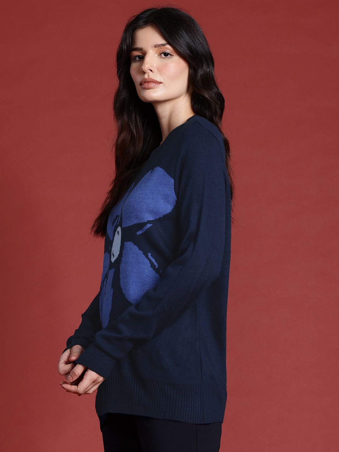 all about you Floral Design Full Sleeves Longline Sweater