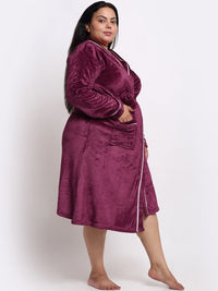 KLOTTHE Plus Size Long Sleeved Wool Bath Robe With Belt