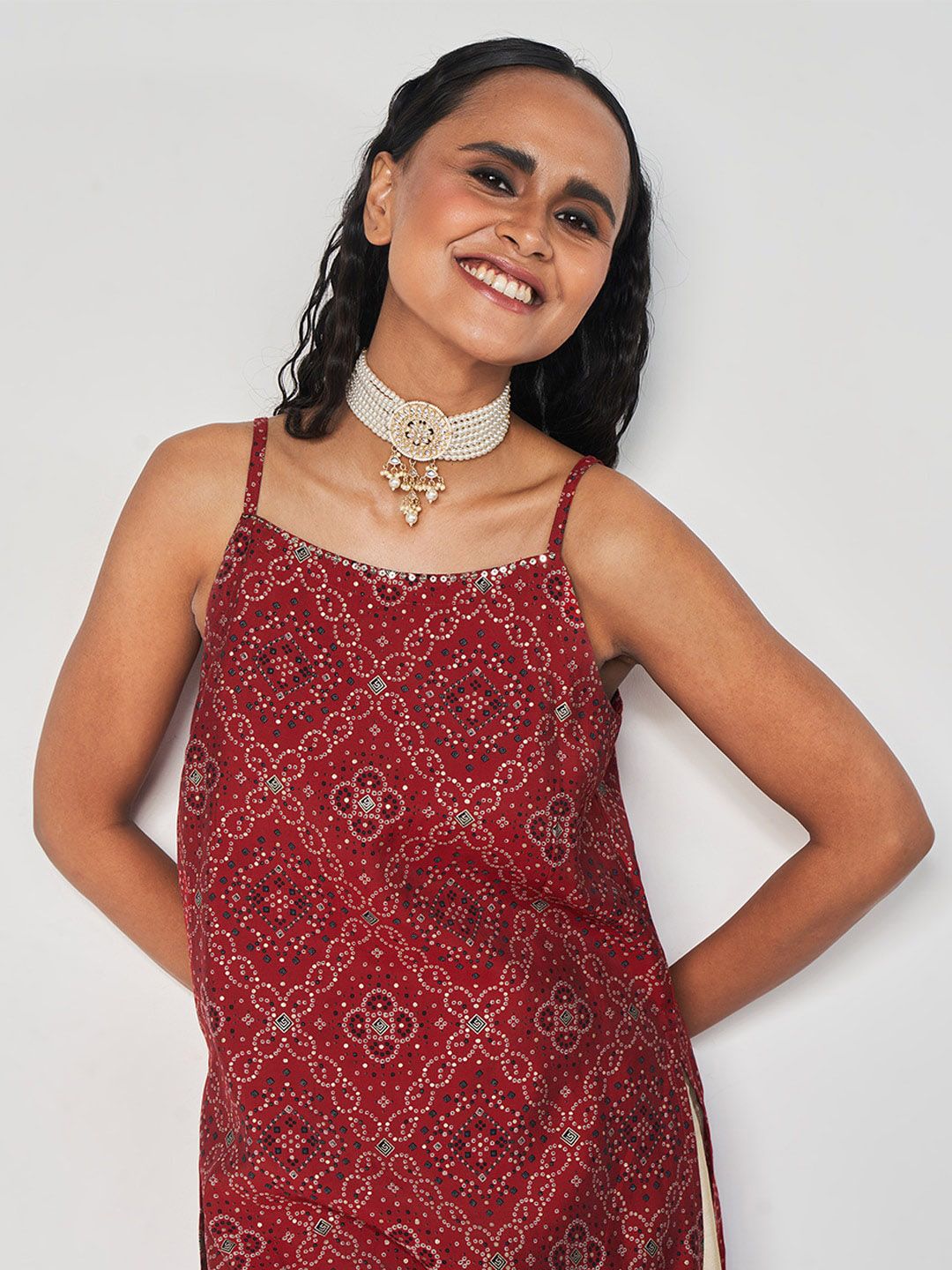 Global Desi Geometric Shoulder Straps Anarkali Kurta