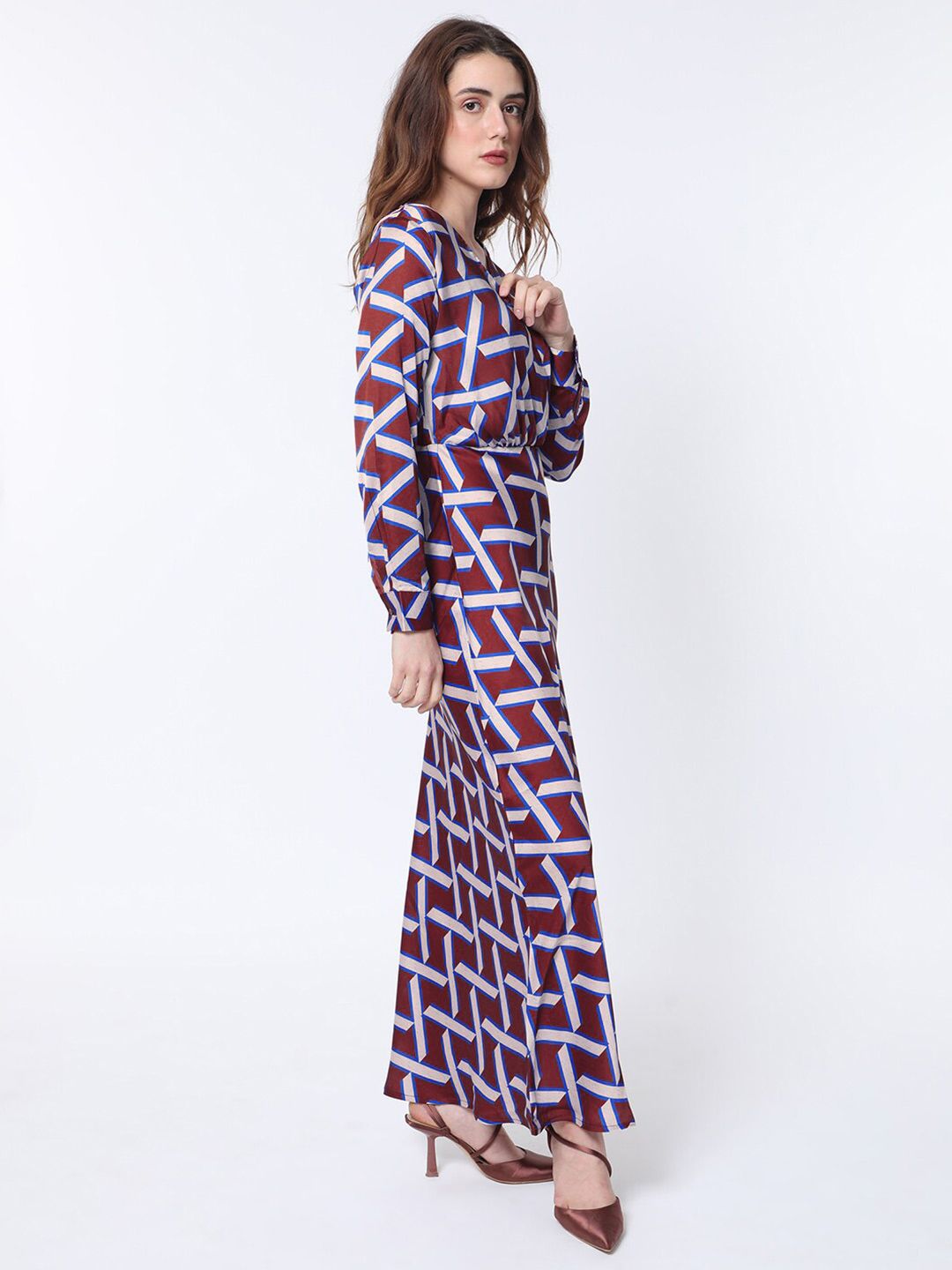 RAREISM Geo Print Overlap Front Maxi Dress