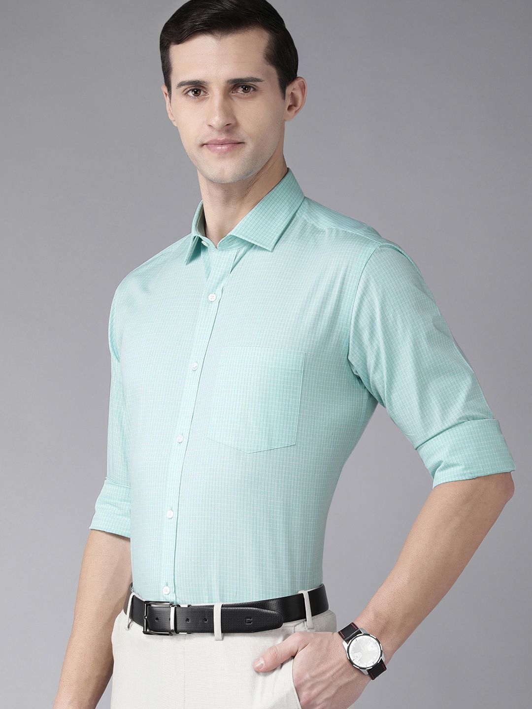 Park Avenue Men Blue Gingham Checked Pure Cotton  Slim Fit Formal Shirt