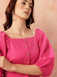 all about you Square Neck Puff Sleeves Button-Down A-Line Top