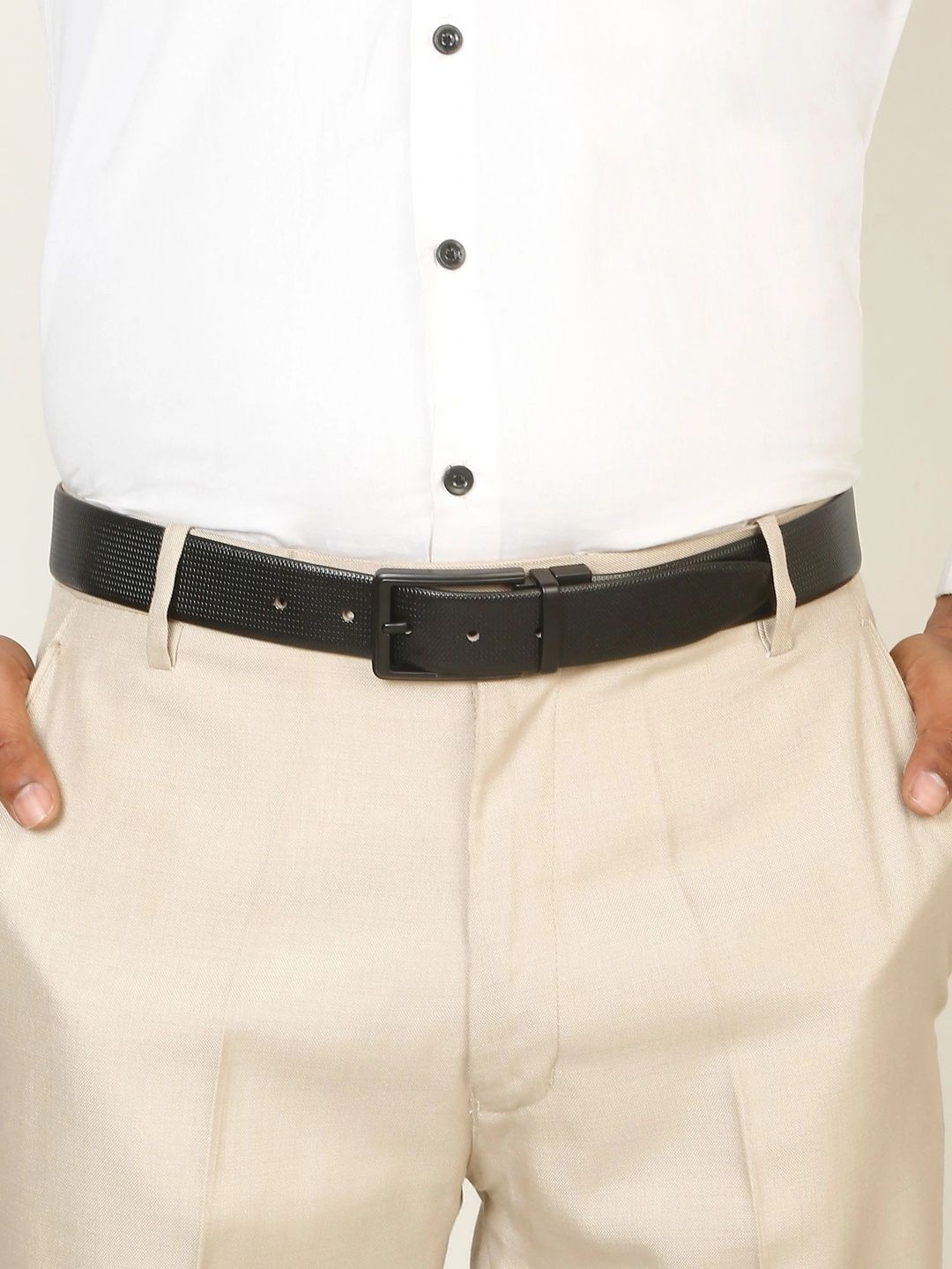 Teakwood Leathers Men Textured Leather Reversible Formal Belt