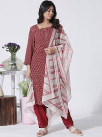 W Geometric Printed Square Neck Straight Kurta With Trousers & Dupatta