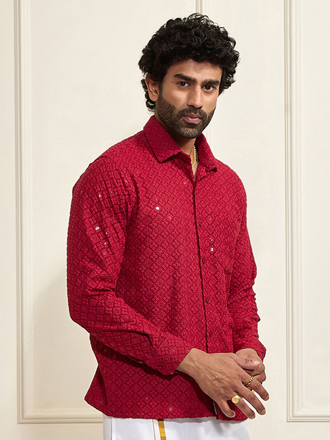 VASTRAMAY Premium Sequinned Embellished Ethnic Shirt