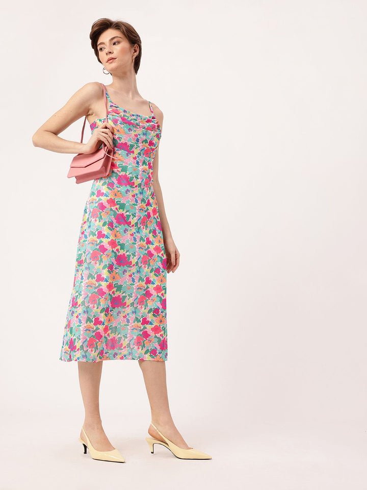 DressBerry Girly Glam Printed Soft Net A-Line Midi Dress