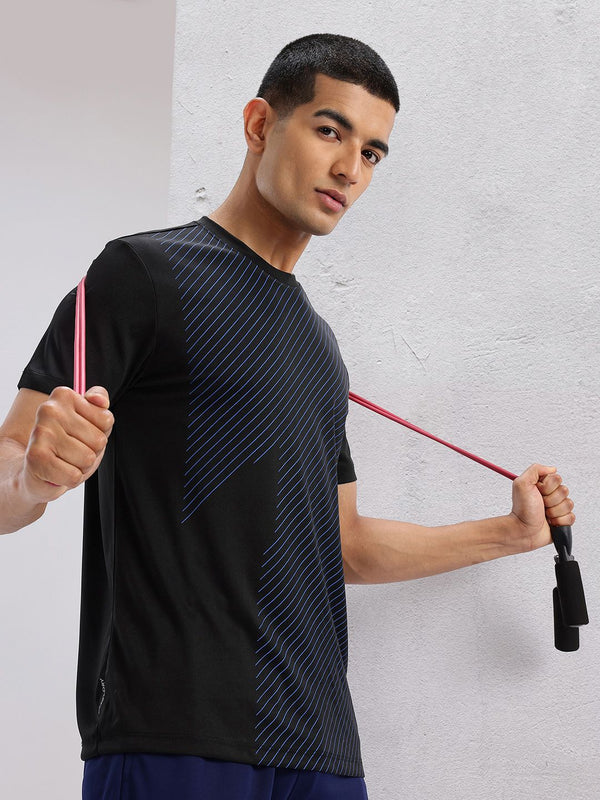 HRX by Hrithik Roshan Striped Rapid-Dry Training T-shirt with Panelling