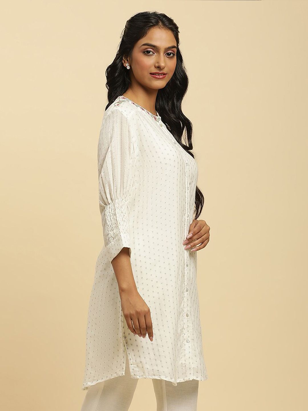 W Geometric Woven Design Thread Work A-Line Kurta