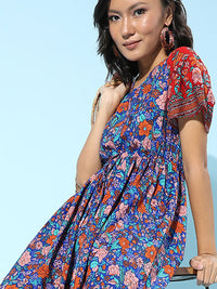 Berrylush Women Stunning Blue Floral Fantasy Dress