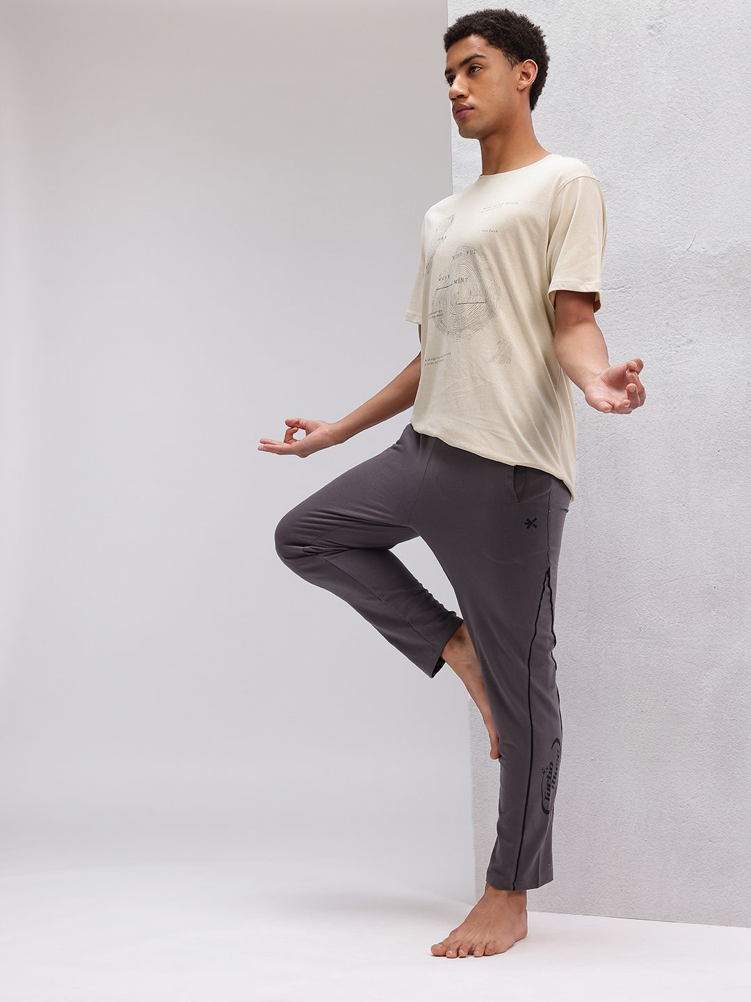 HRX oleh Hrithik Roshan dicetak T-shirt Yoga Kapas Pure