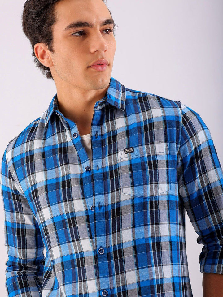 The Indian Garage Co Slim Fit Tartan Checked Pure Cotton Casual Shirt