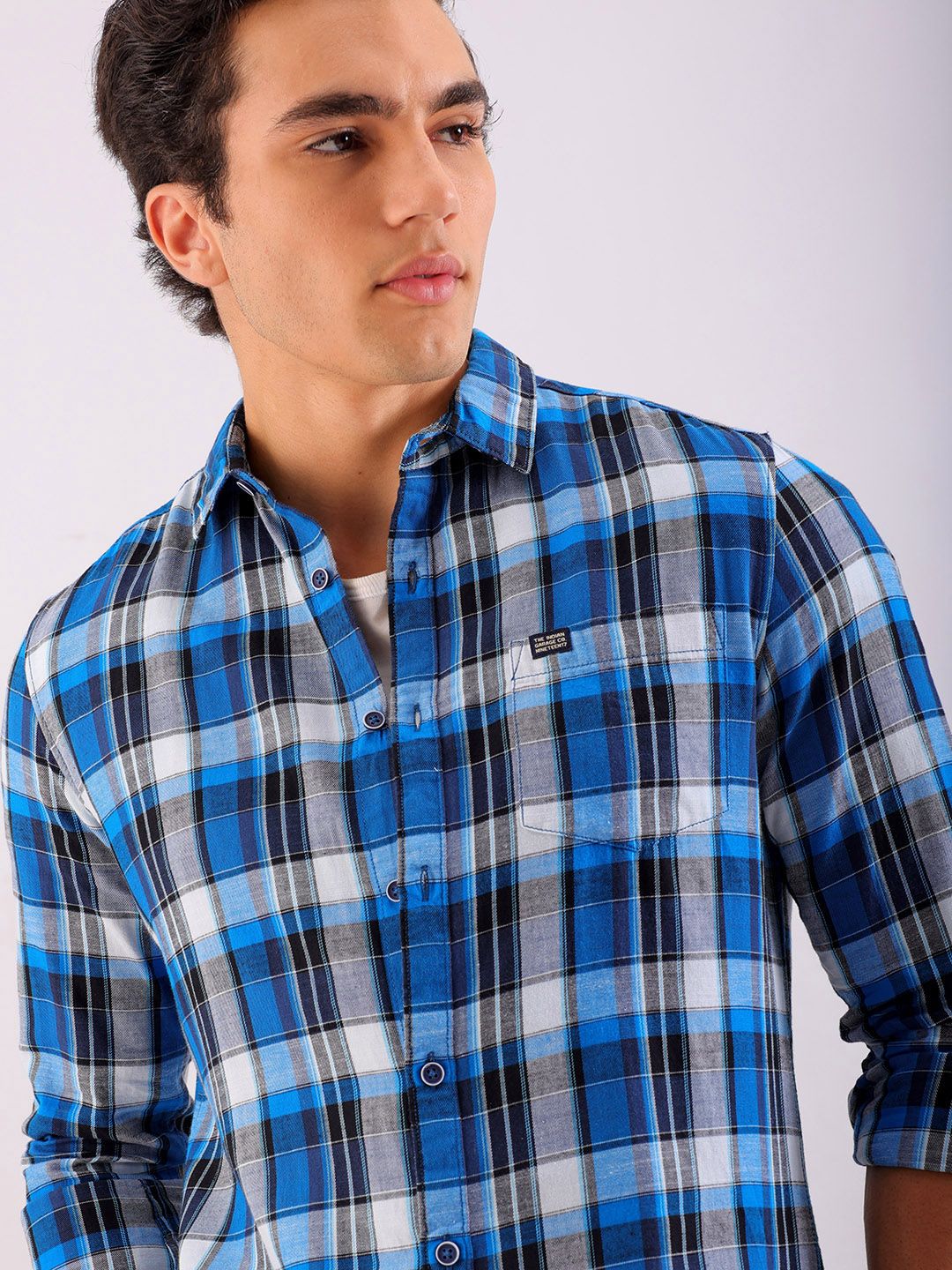 The Indian Garage Co Slim Fit Tartan Checked Pure Cotton Casual Shirt
