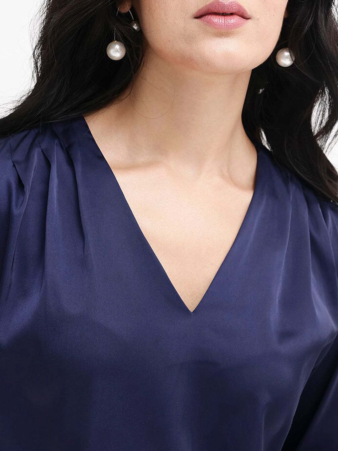 RAREISM V Neck Long Cuffed Sleeves Styled Back Top
