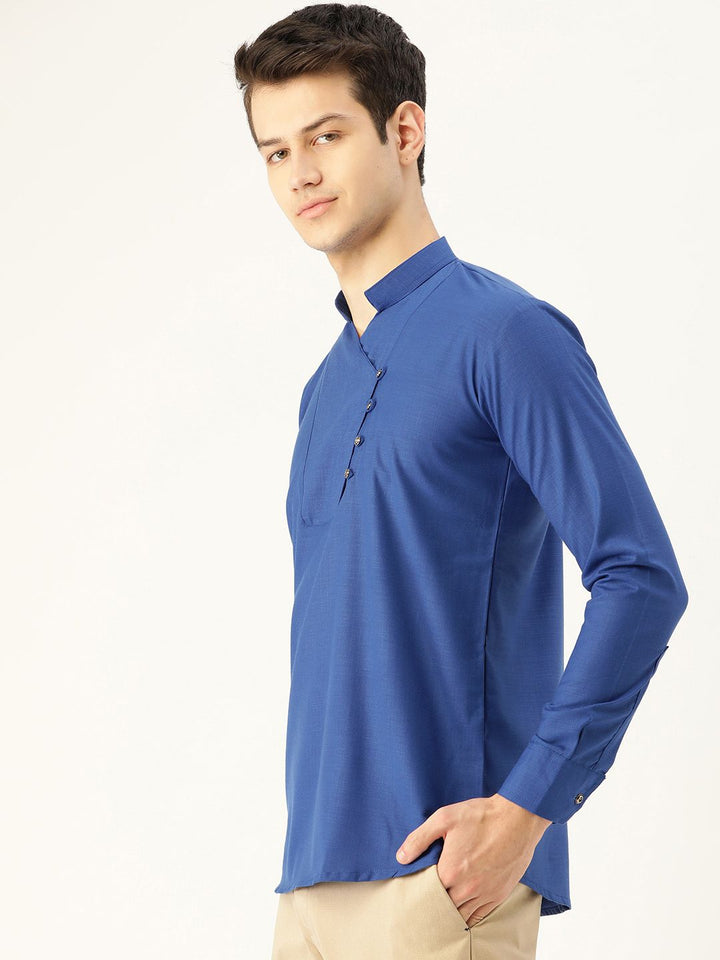SOJANYA Men Blue Solid Straight Kurta