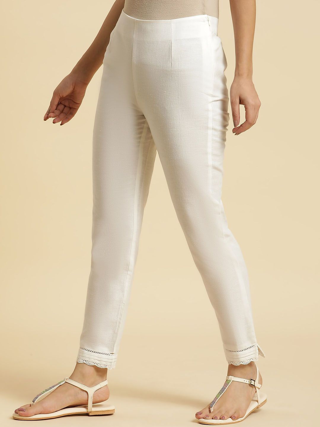 W Straight Fit Mid Rise Cotton Parallel Trousers