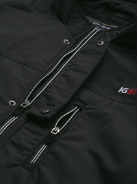 The Indian Garage Co Men Black Hooded Sporty Jacket
