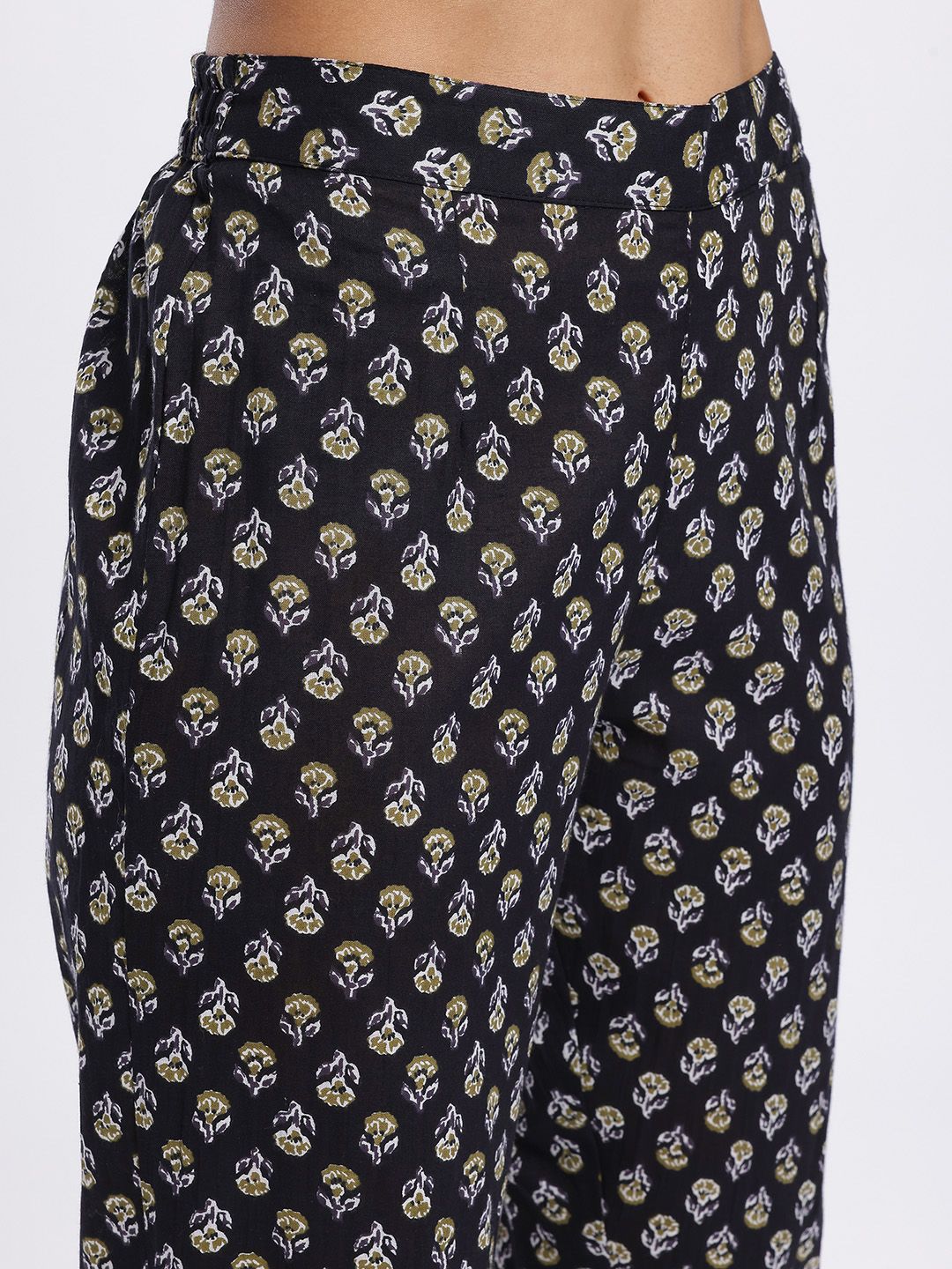 Anouk Floral Print Pure Cotton Straight Kurta with Trousers & Dupatta
