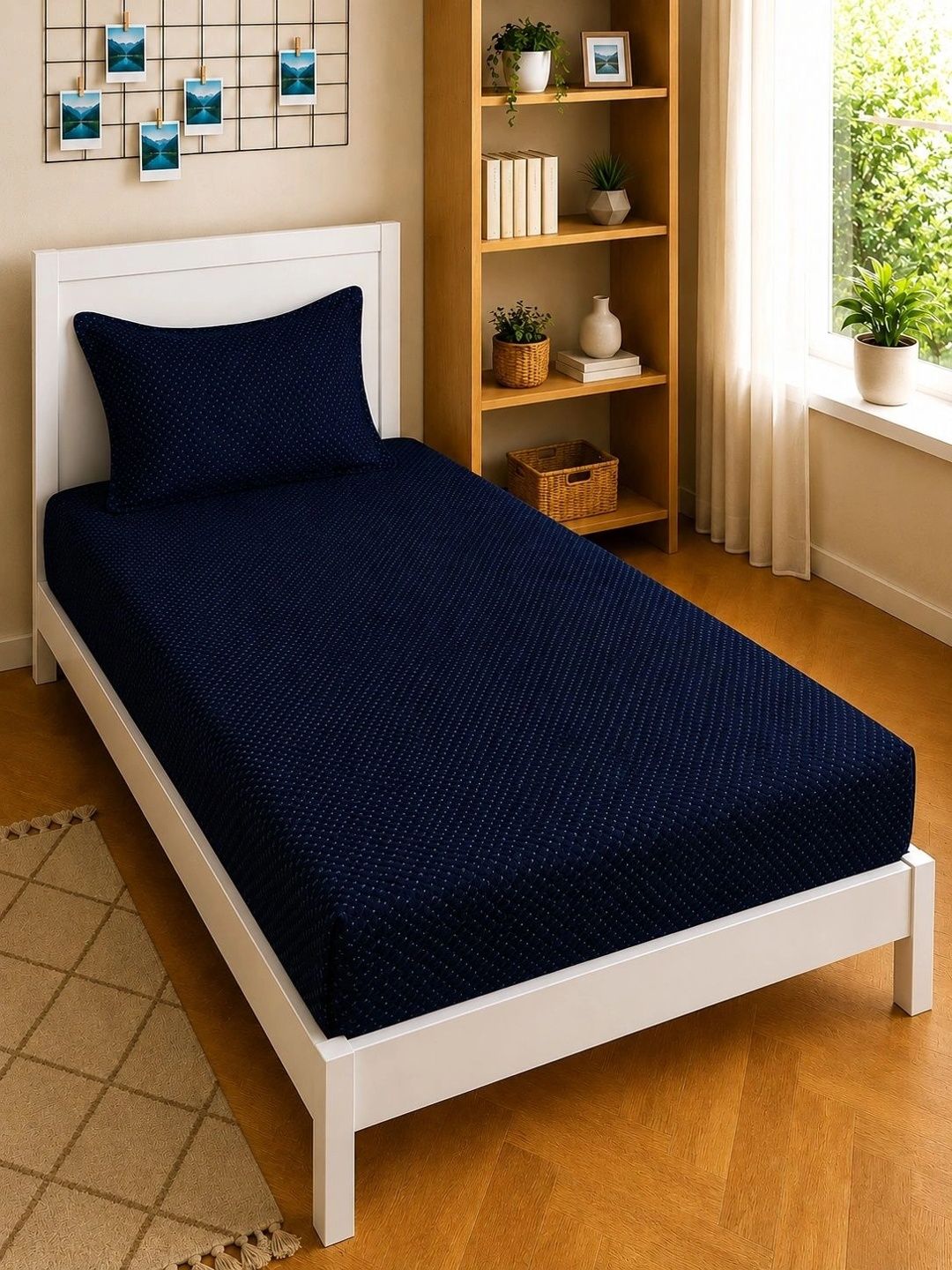 Moda Rapido X KLOTTHE Solid 300 TC Woolen Single Bedsheet with 1 Pillow Cover-225X150 cm