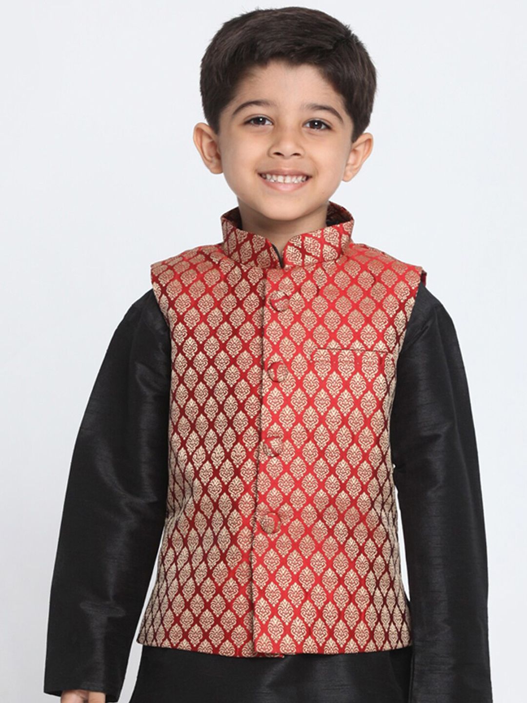 VASTRAMAY Boys Woven-Designed Nehru Jacket
