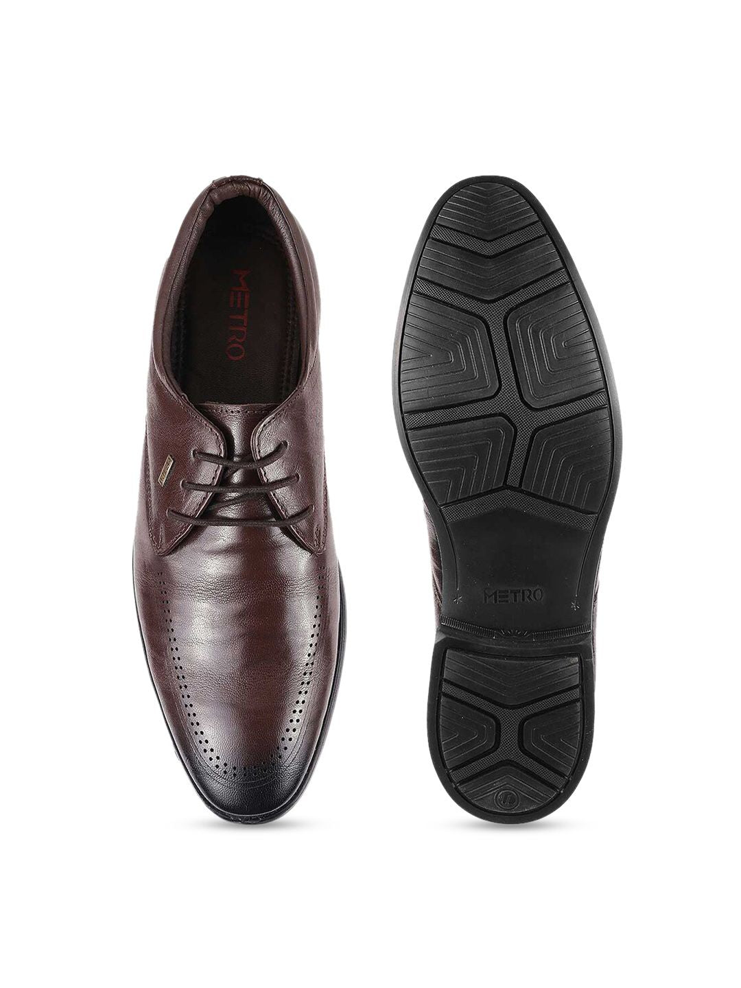 Mochi Men Brown Solid Leather Formal Derbys