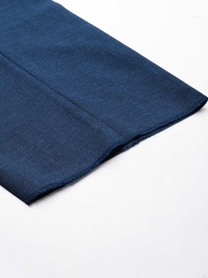 Raymond Men Blue Textured Slim Fit Mid-Rise Formal Trousers