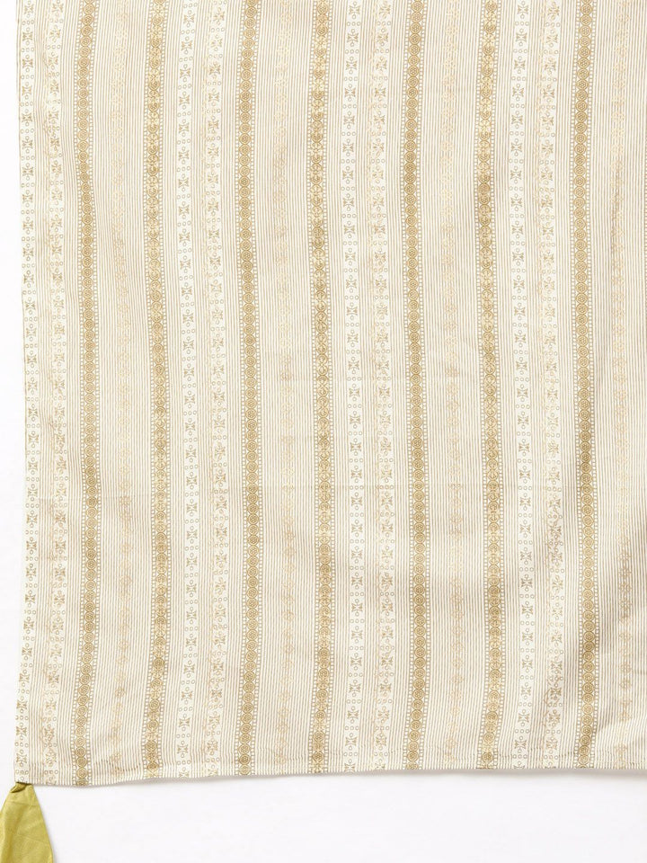 Indo Era Muted Dandelion Ethnic Stripes Keyhole Kurta Set with Stole
