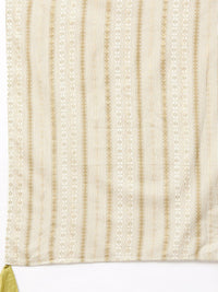 Indo Era Muted Dandelion Ethnic Stripes Keyhole Kurta Set with Stole