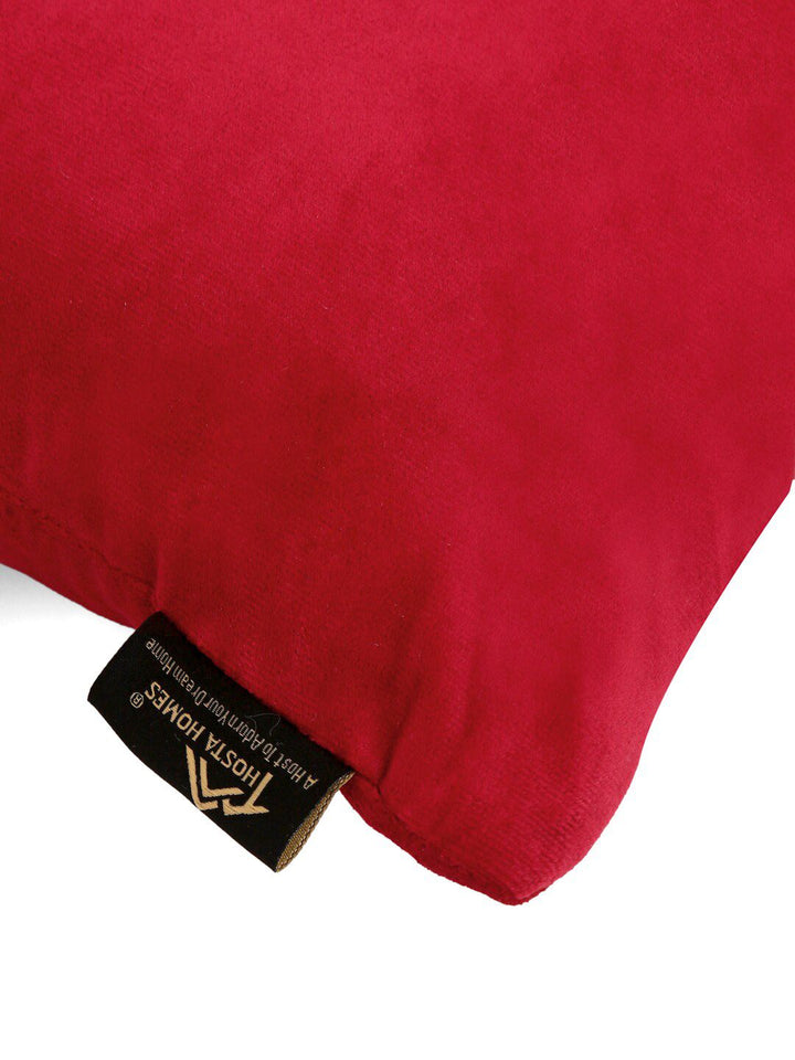 HOSTA HOMES Maroon & Gold-Toned Set of 5 Floral Velvet Square Cushion Covers