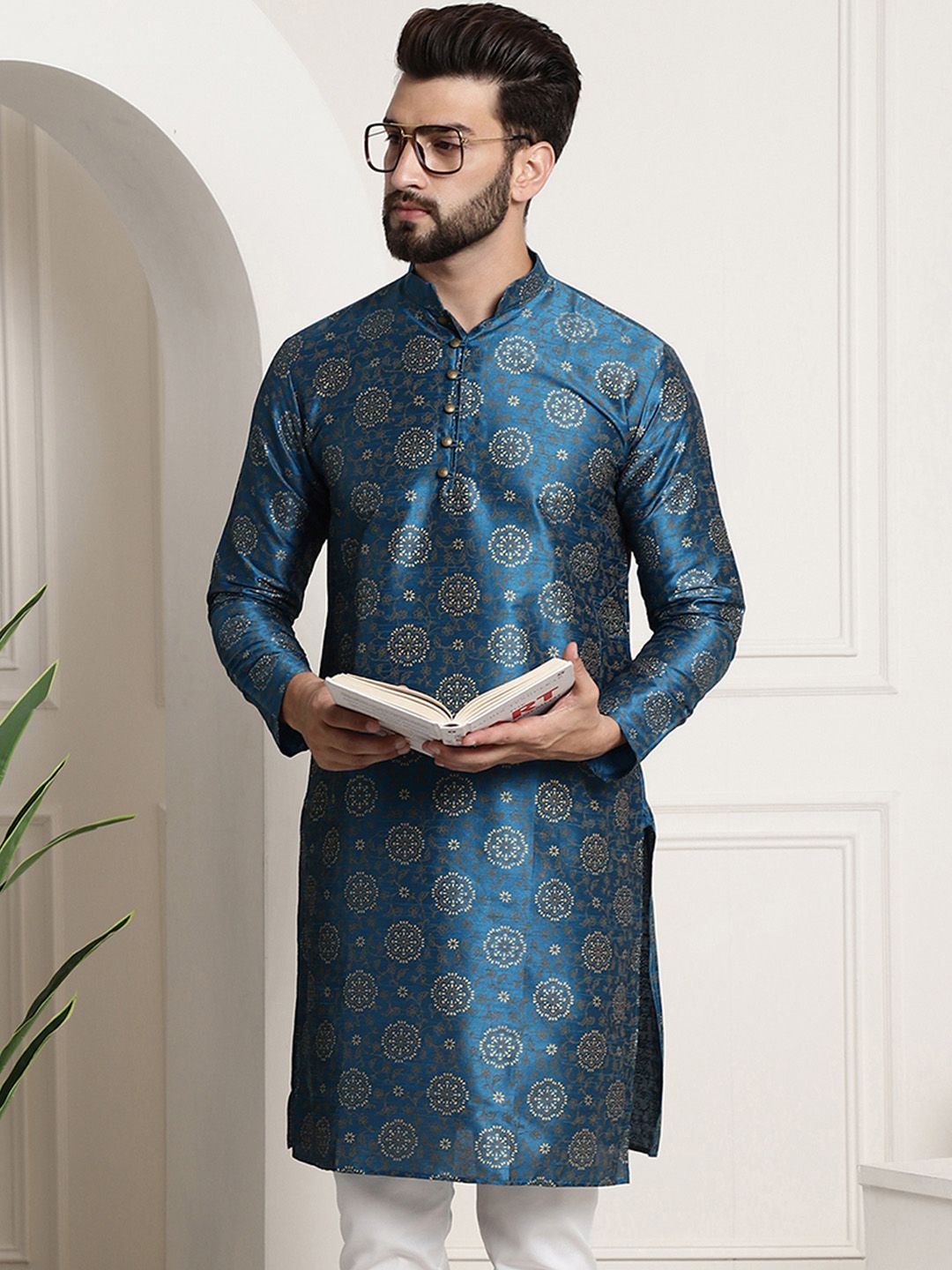 SOJANYA Kurta Lurus Kolar Mandarin Bercetak Bunga